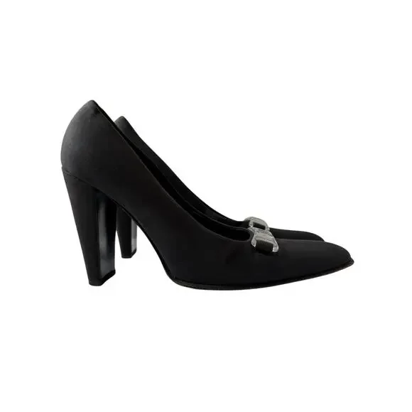 Prada Block Heel Pumps Womens Size 38.5 (US 8.5) Black Vintage Old Money Preppy - Picture 2 of 12